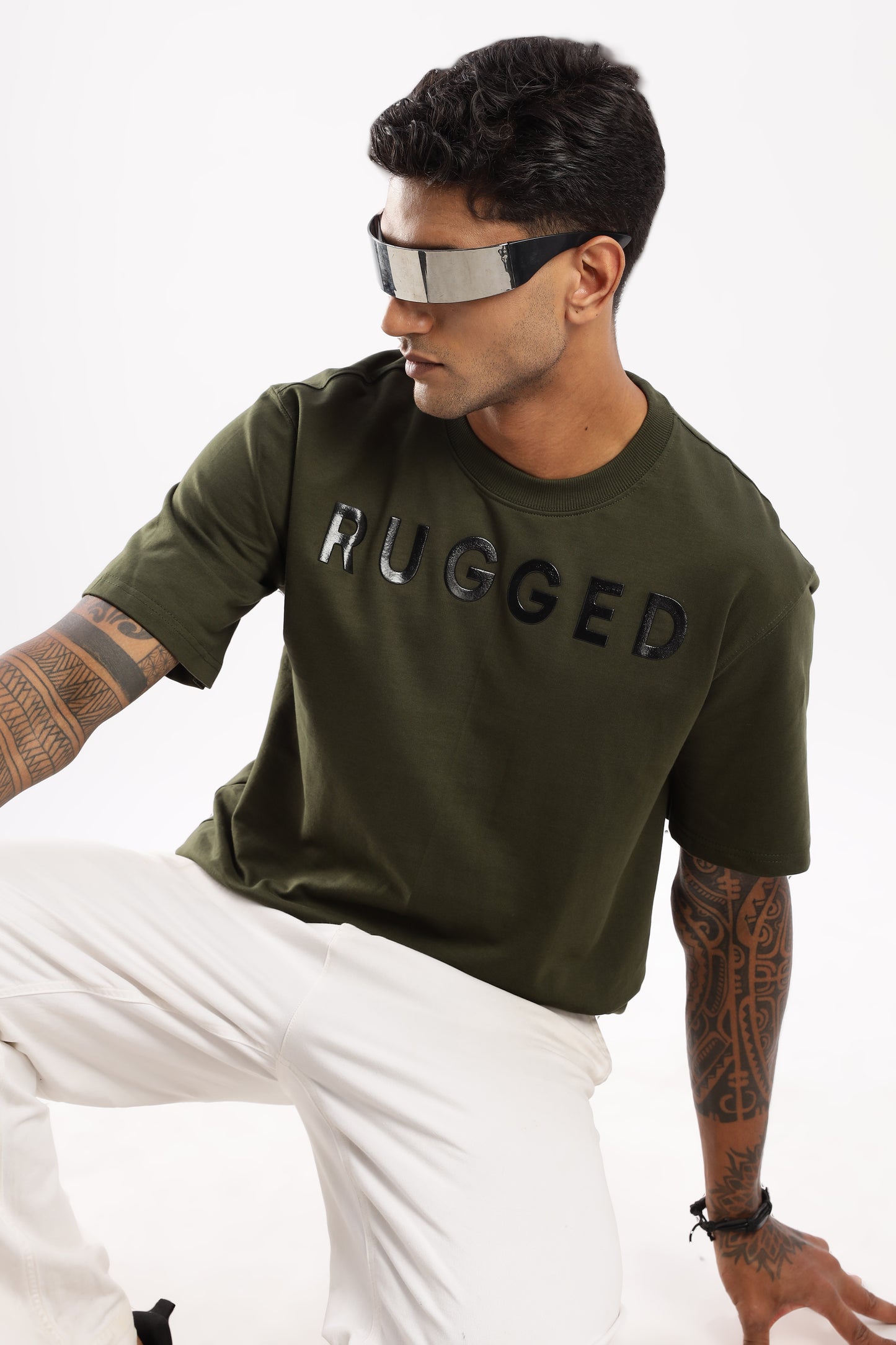 Signature crew neck in earthy green Evergreen Mist color, styled for work-to-weekend wear