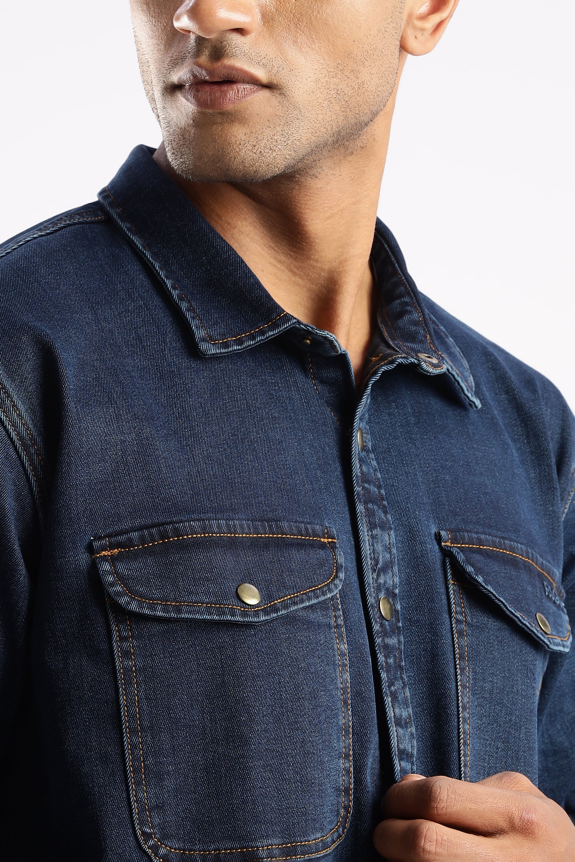 RUGGED Midnight Forge denim shirt combining utility design with modern fit and style