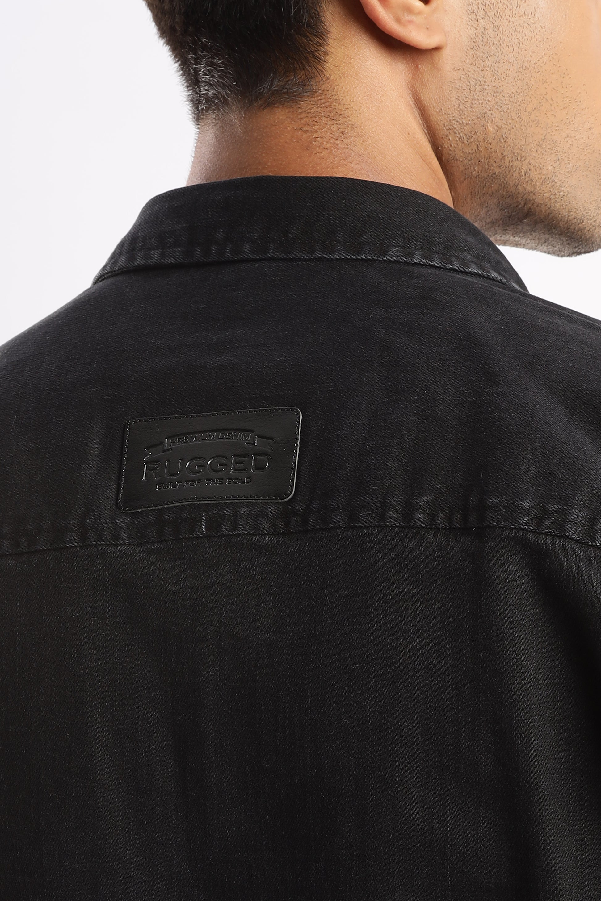 RUGGED Premium Denim Shirt in Obsidian Edge styled for everyday urban wear