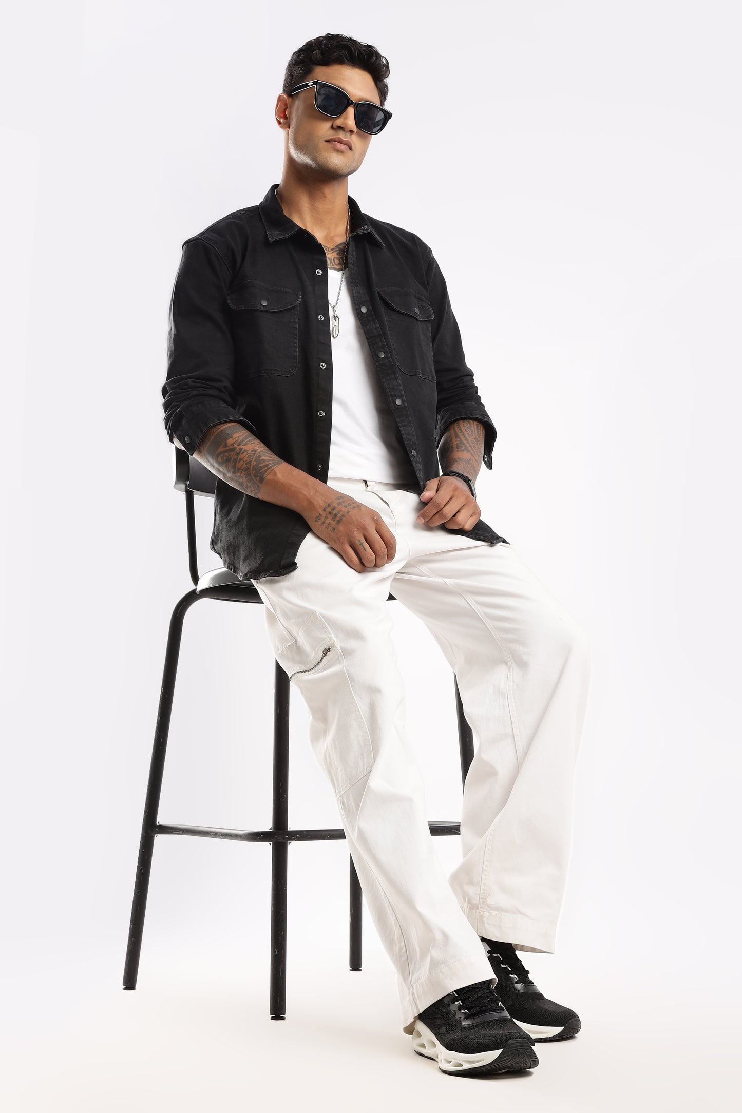 Durable black denim shirt in Obsidian Edge designed for movement and all-day comfort