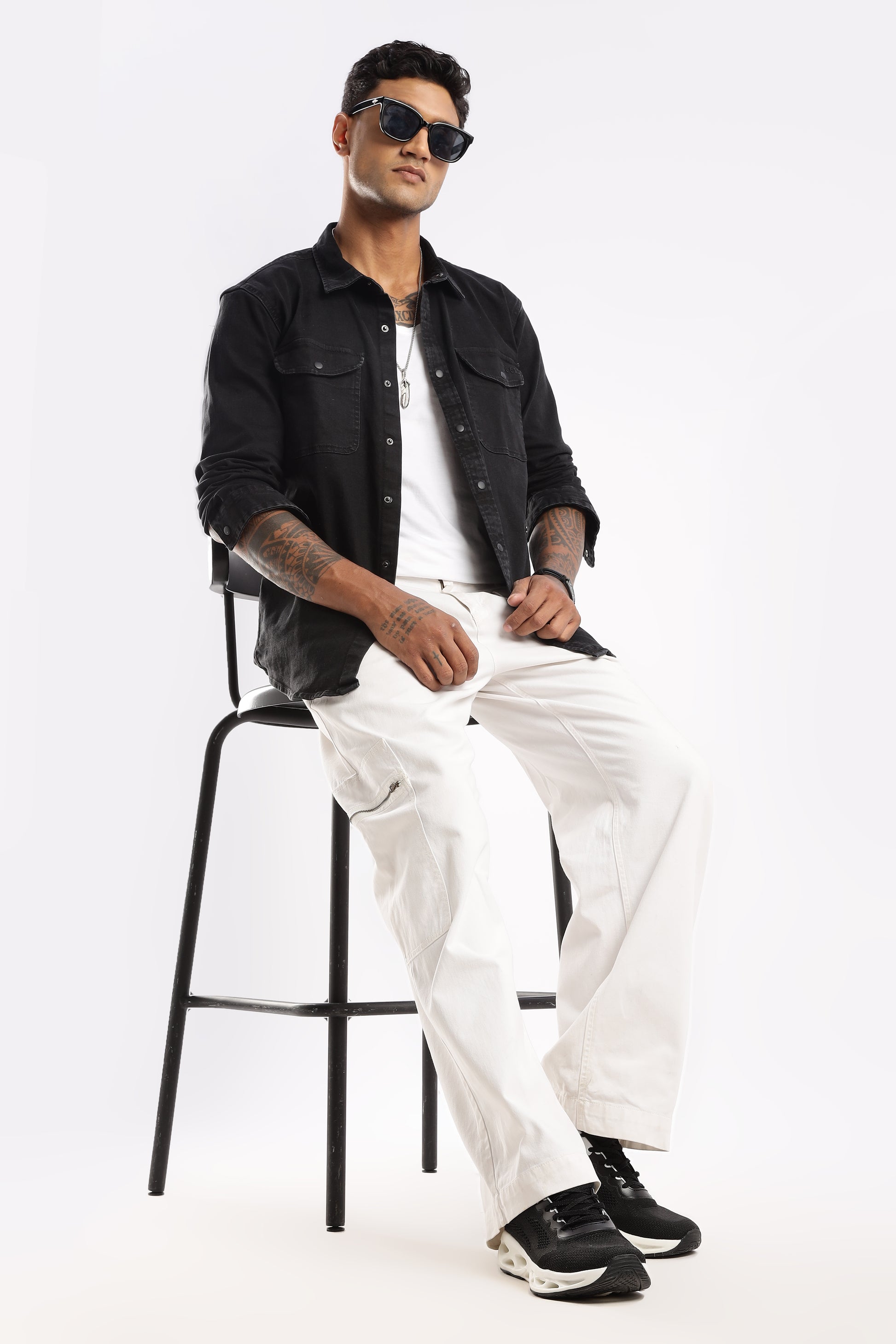 Durable black denim shirt in Obsidian Edge designed for movement and all-day comfort