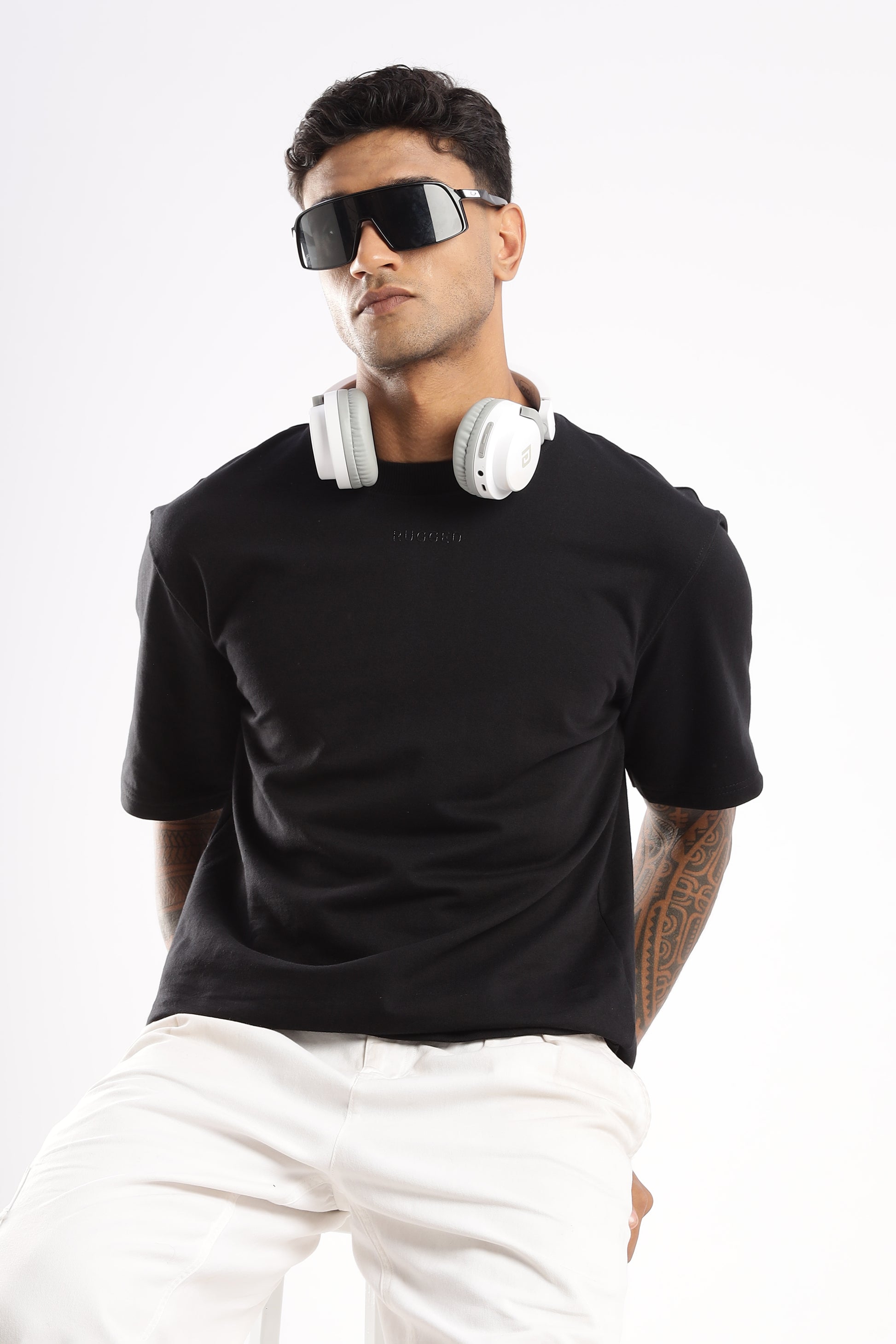 Casual outfit with Onyx Depth crew tee paired with denim for modern streetwear look