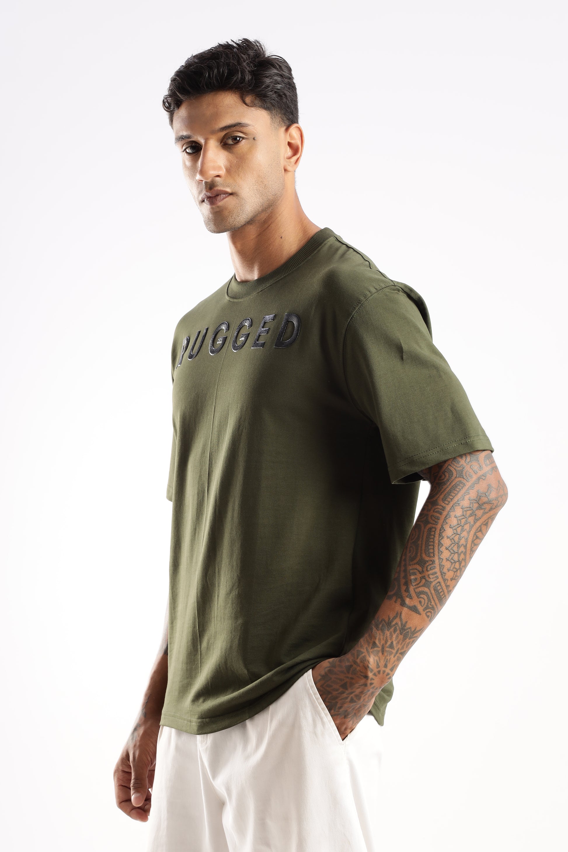 Men’s crew neck t-shirt in muted green Evergreen Mist with a structured relaxed fit