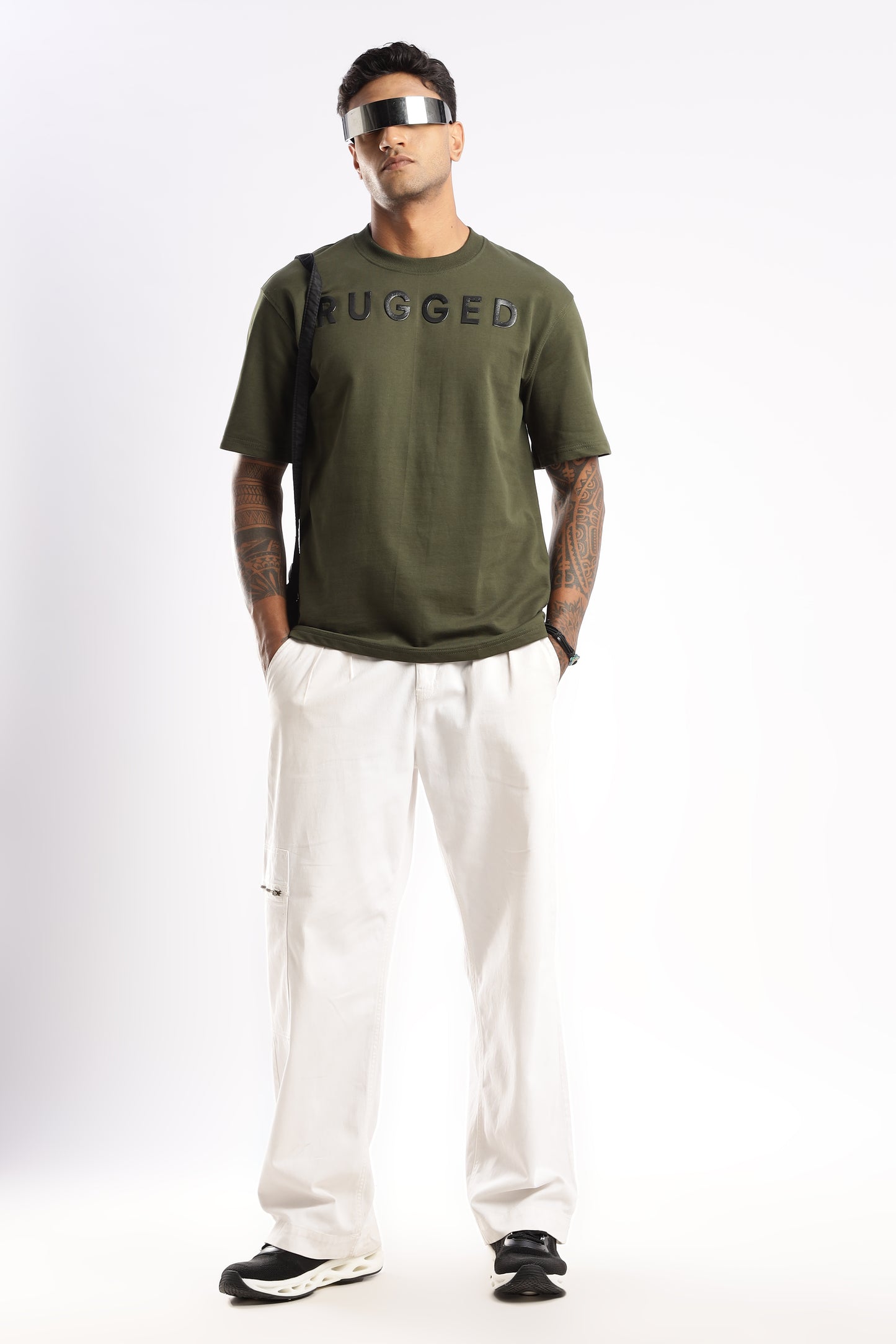 Signature Evergreen Mist tee paired with boots, styled for casual outdoor look