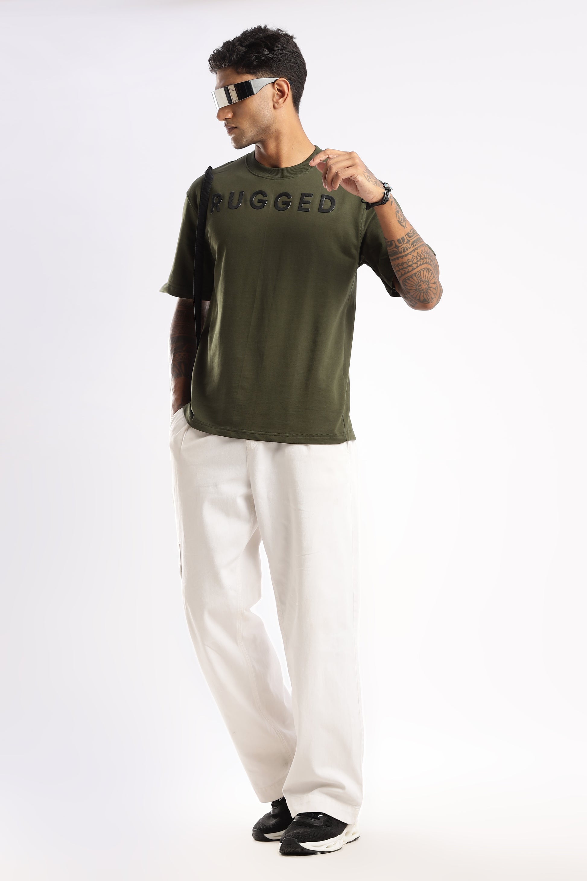 Side profile of Signature Tee in Evergreen Mist showing fit and sleeve construction