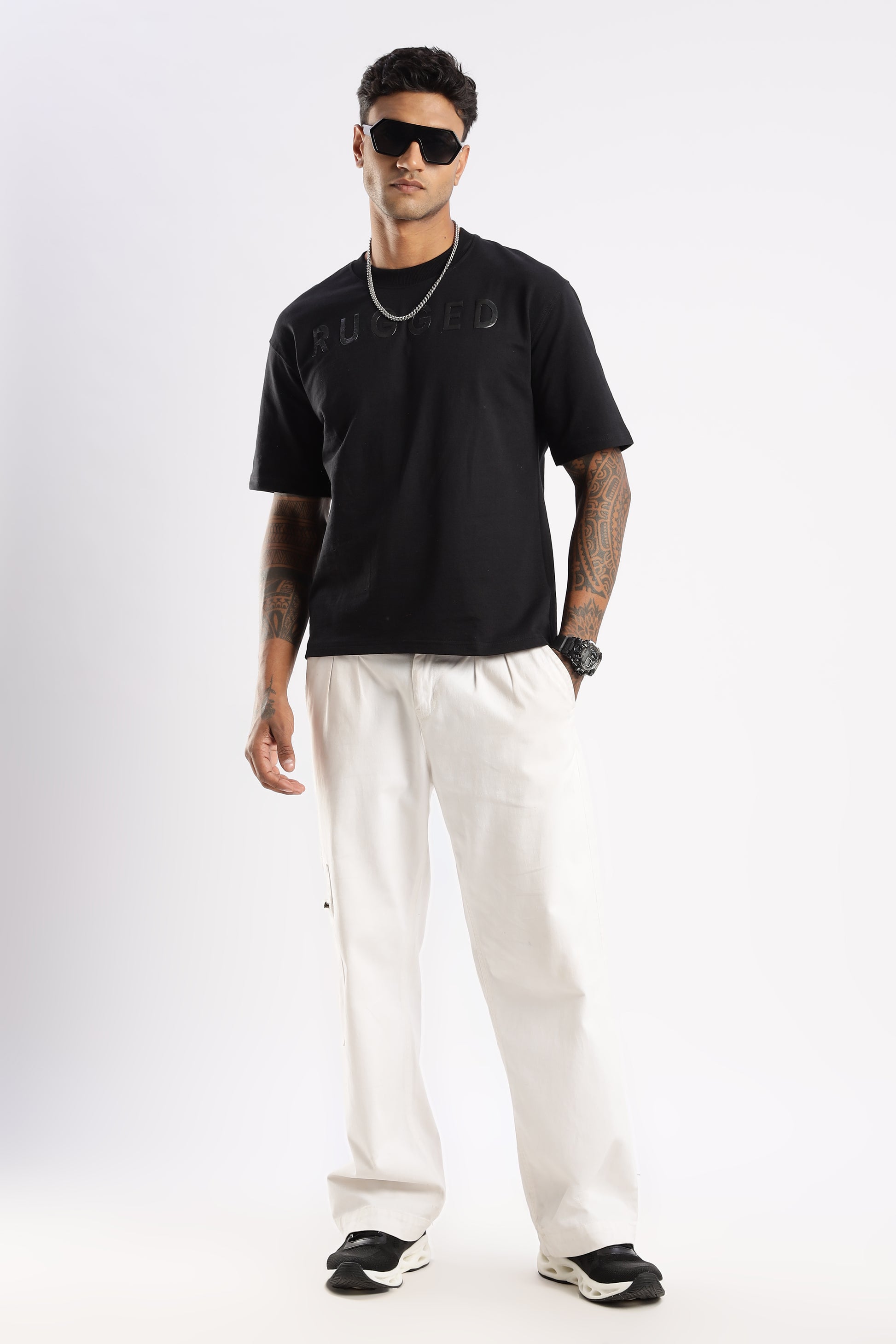 Close-up of Onyx Depth Signature Tee showing soft bio-washed cotton texture