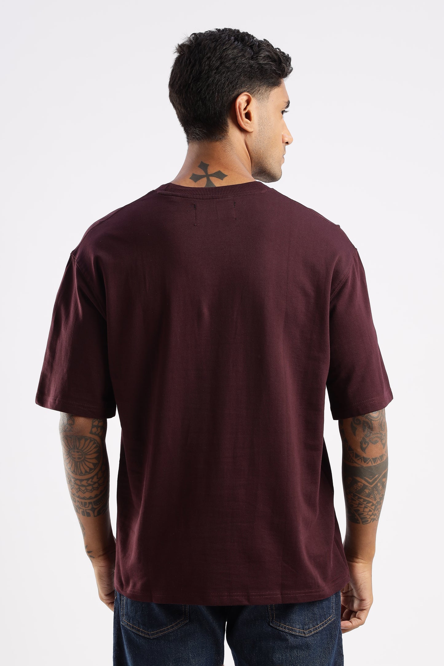 Crimson Peak red crew neck t-shirt styled for smart-casual menswear looks