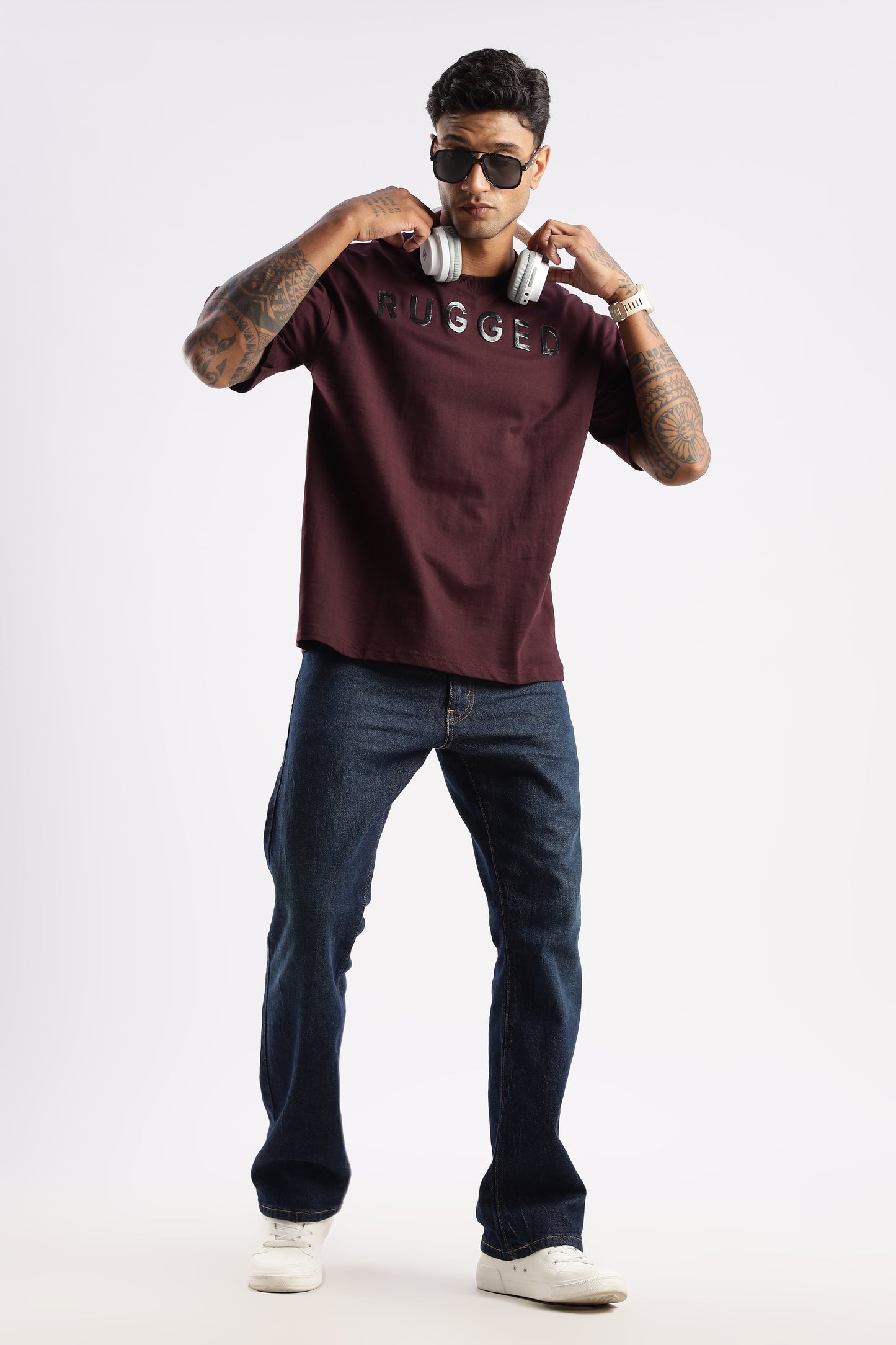 Signature Crew Neck T-shirt in Crimson Peak laid flat showing front and sleeve detailing