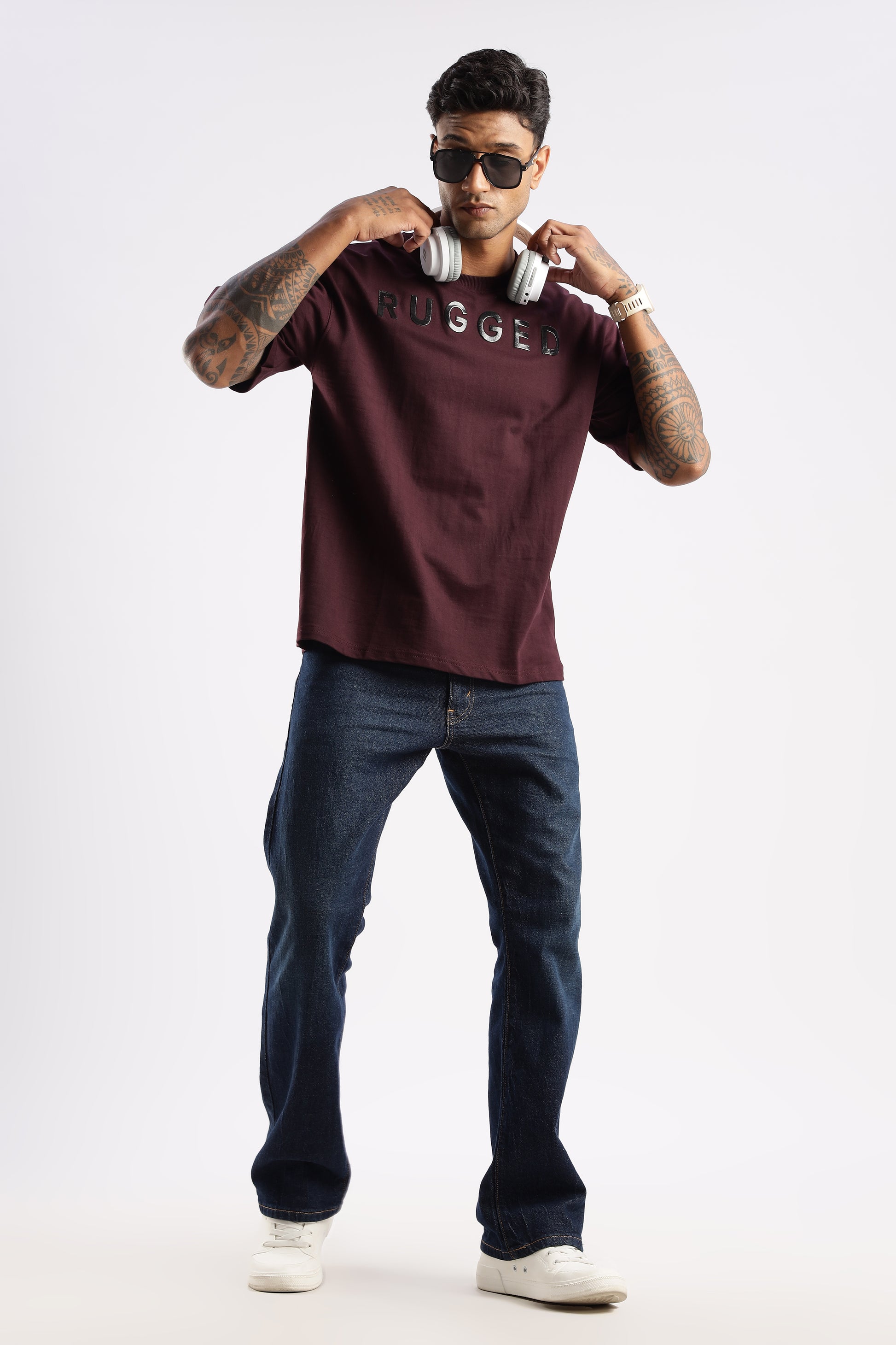 Signature Crew Neck T-shirt in Crimson Peak laid flat showing front and sleeve detailing