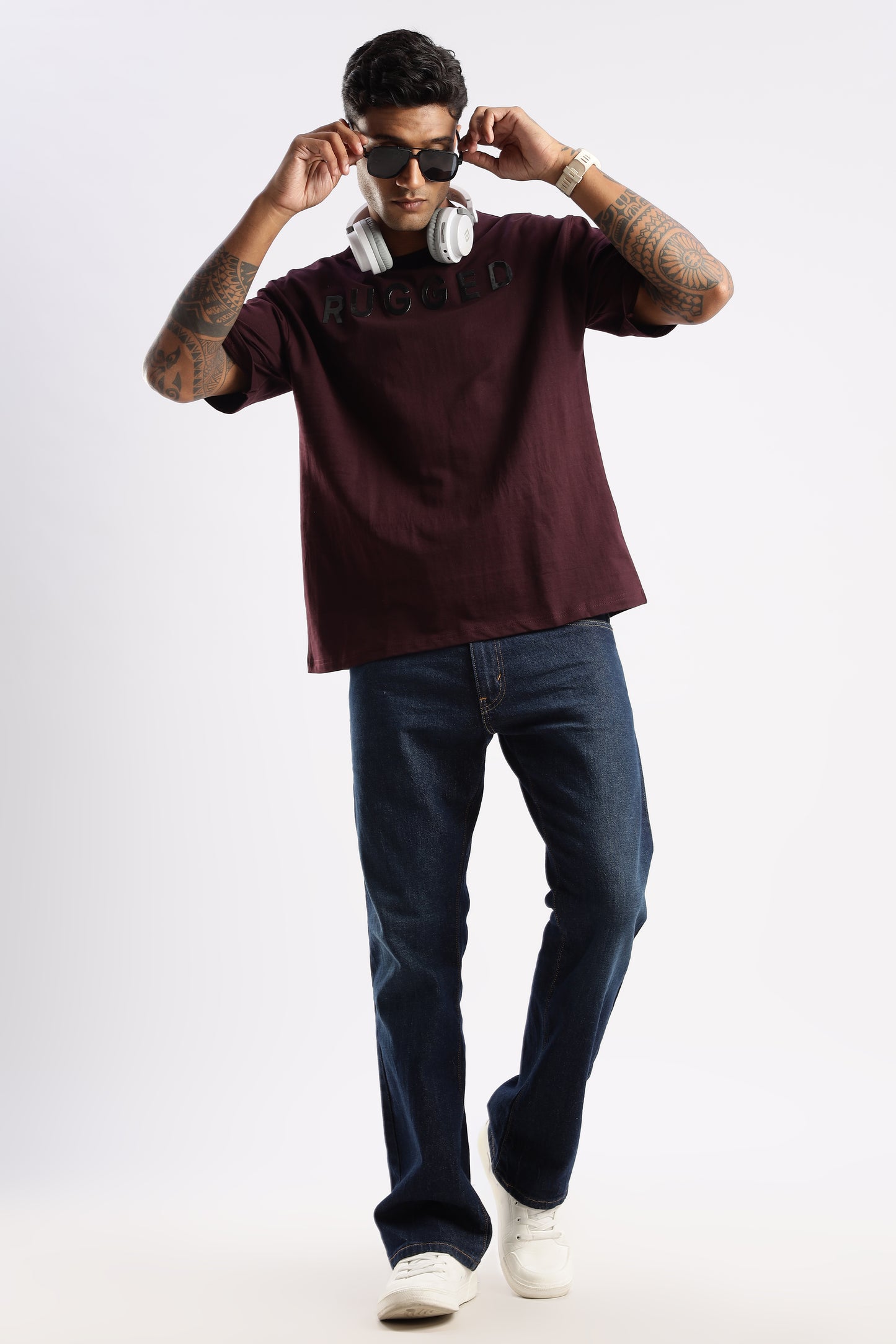 Side view of Crimson Peak red tee showcasing structured silhouette and clean hemline

