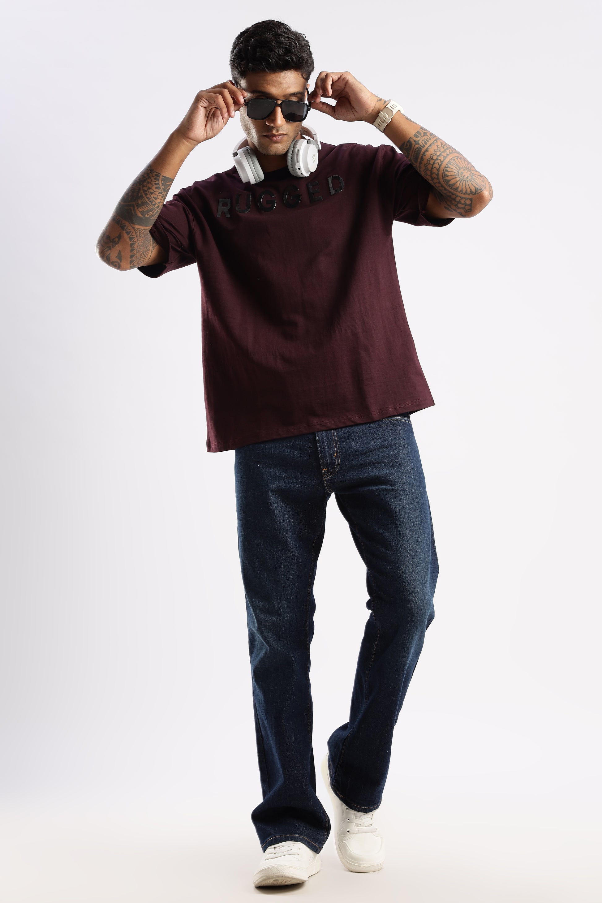 Side view of Crimson Peak red tee showcasing structured silhouette and clean hemline

