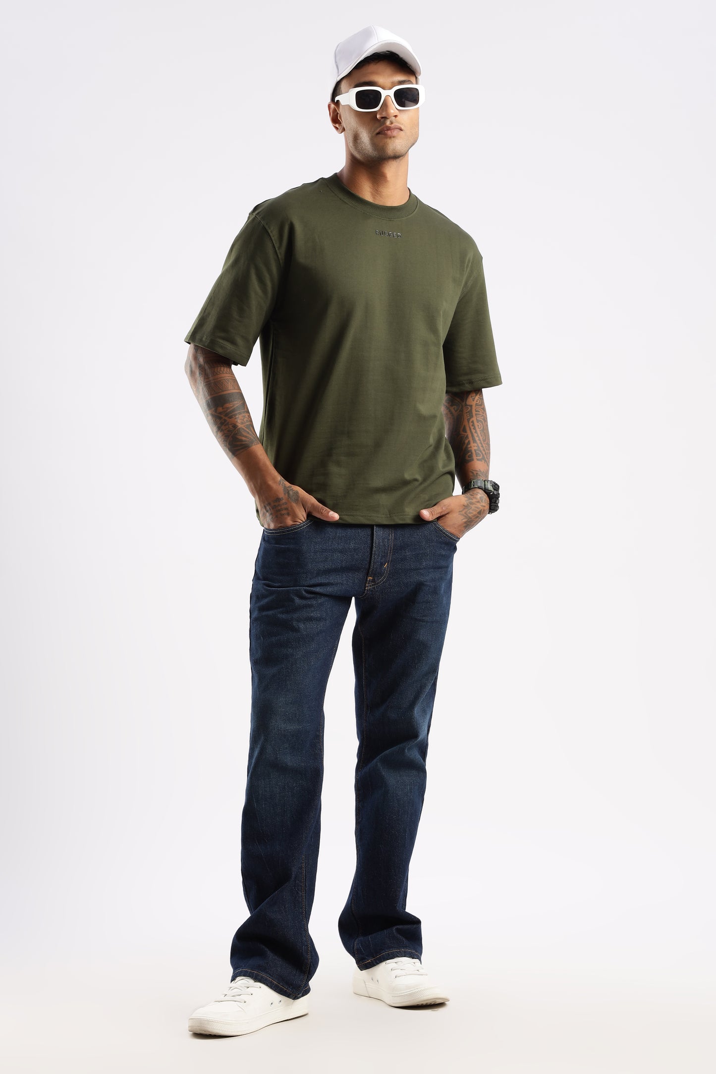 Evergreen Mist green t-shirt paired with denim jeans for effortless everyday wear