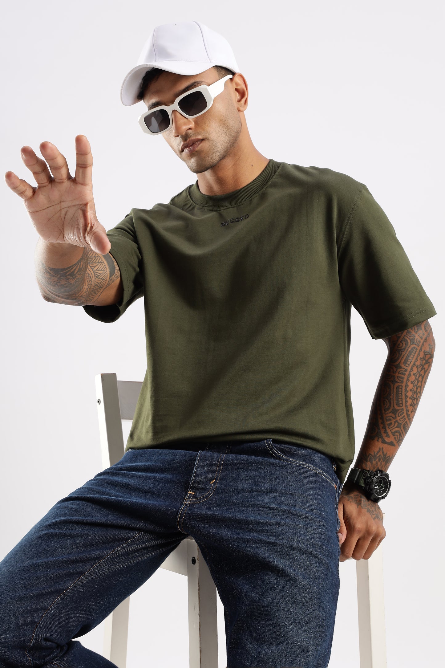 RUGGED Elegant Crew Tee in Evergreen Mist combining soft texture and structured fit