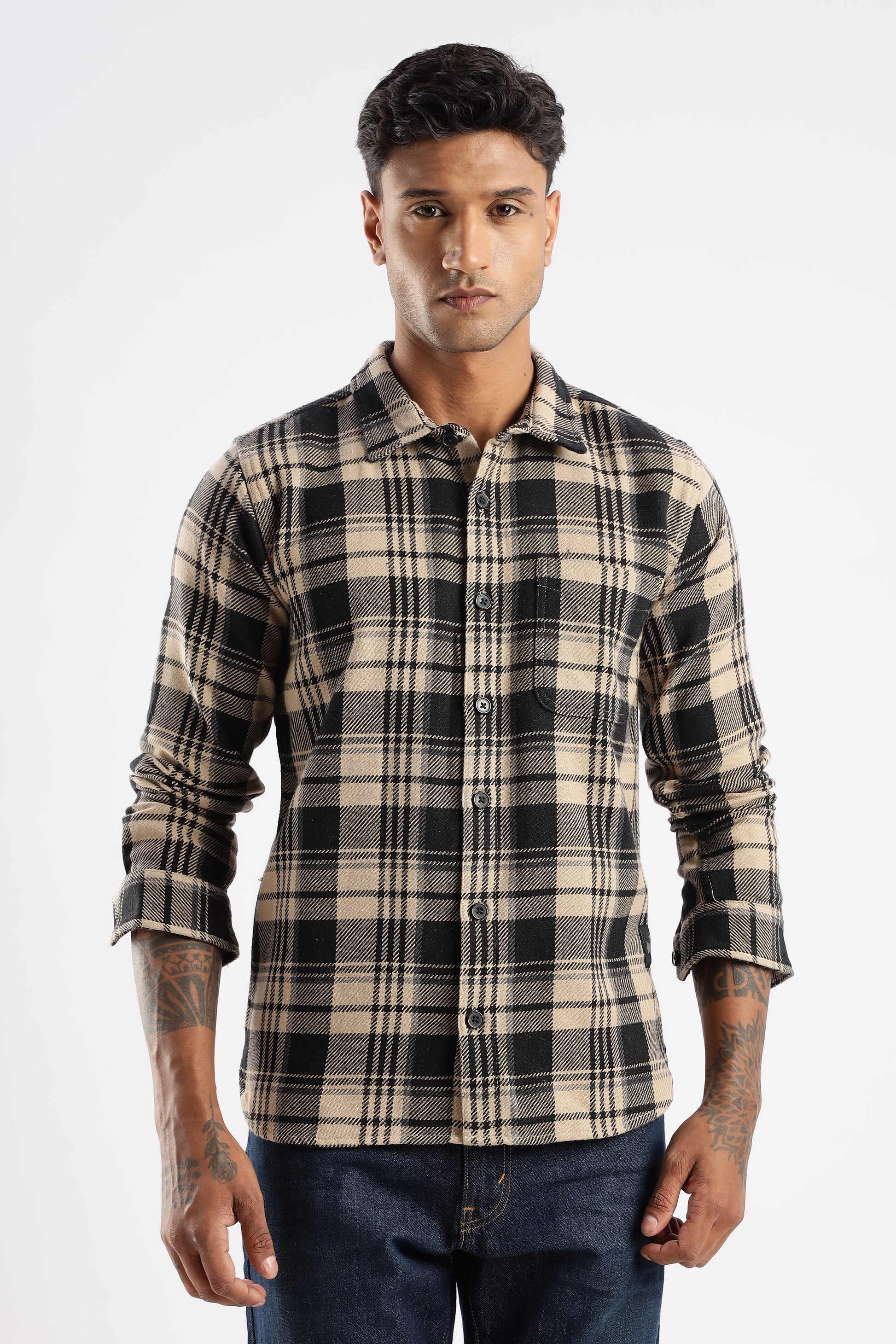 Mens Cotton Flannel Shirt – Explorer Desert Dune Check