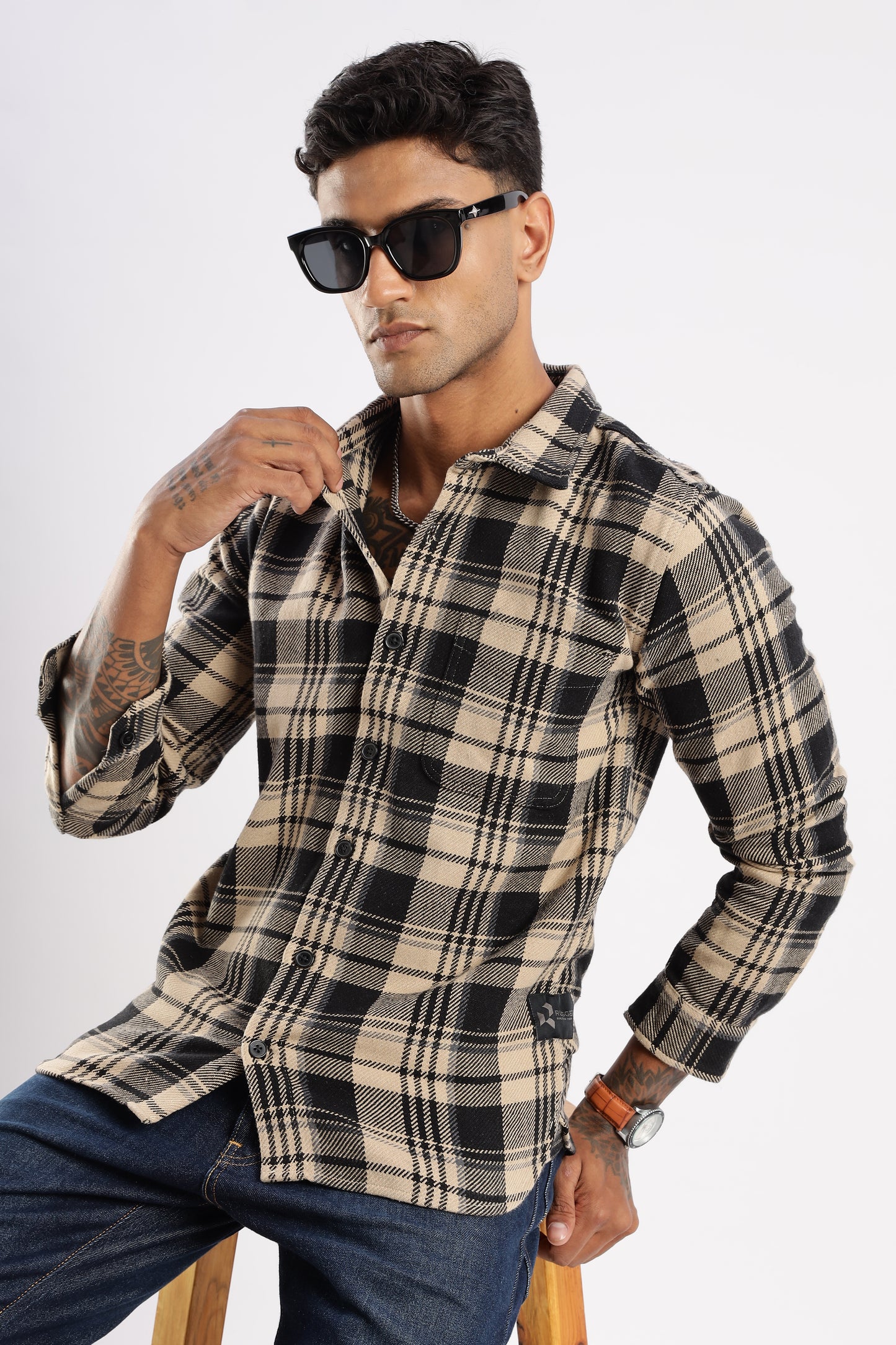 Mens Flannel Shirt Outfit – Desert Dune Explorer Flannel Check