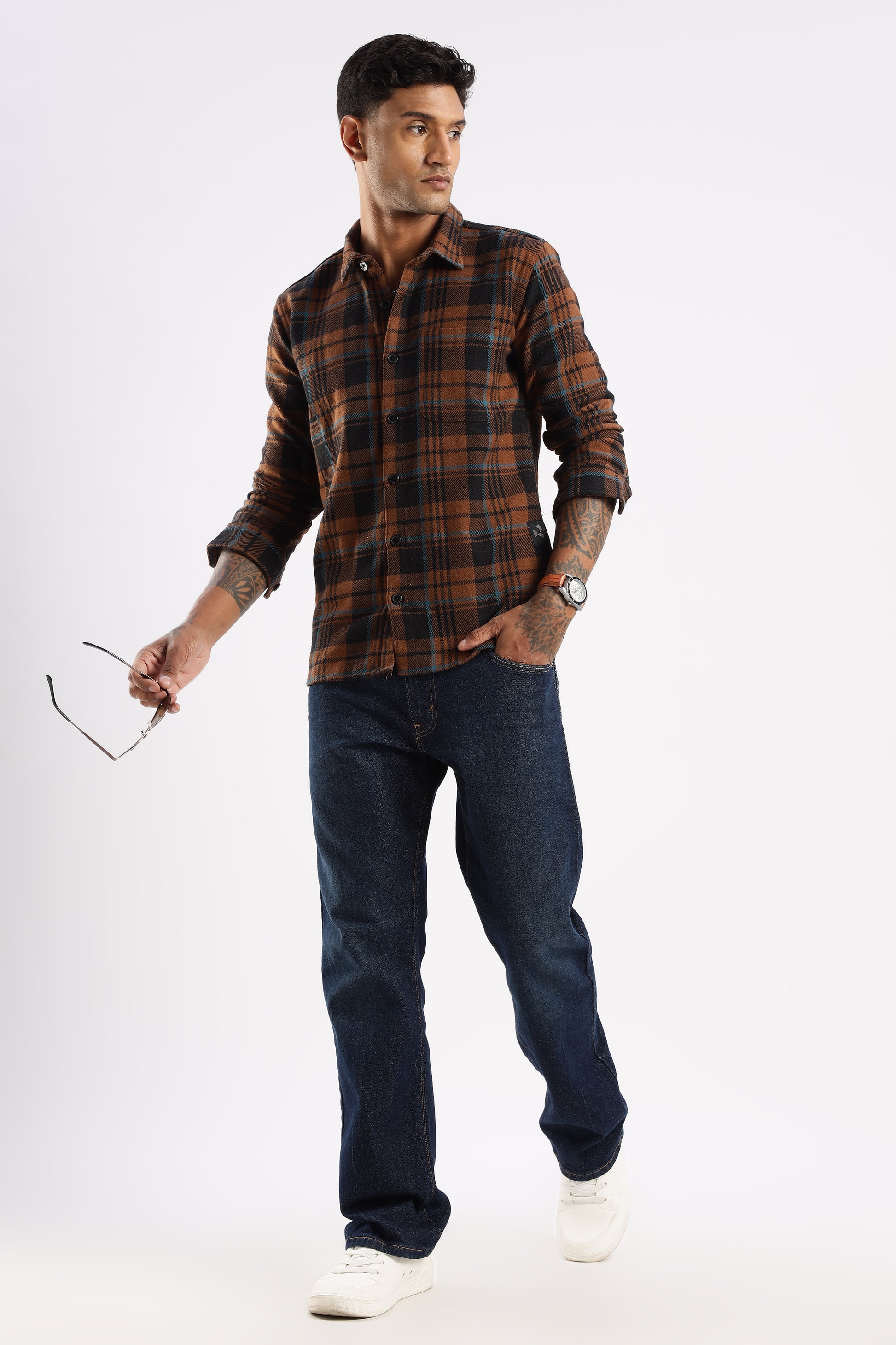 Men’s relaxed fit flannel shirt in Timberland Rust with functional chest pockets