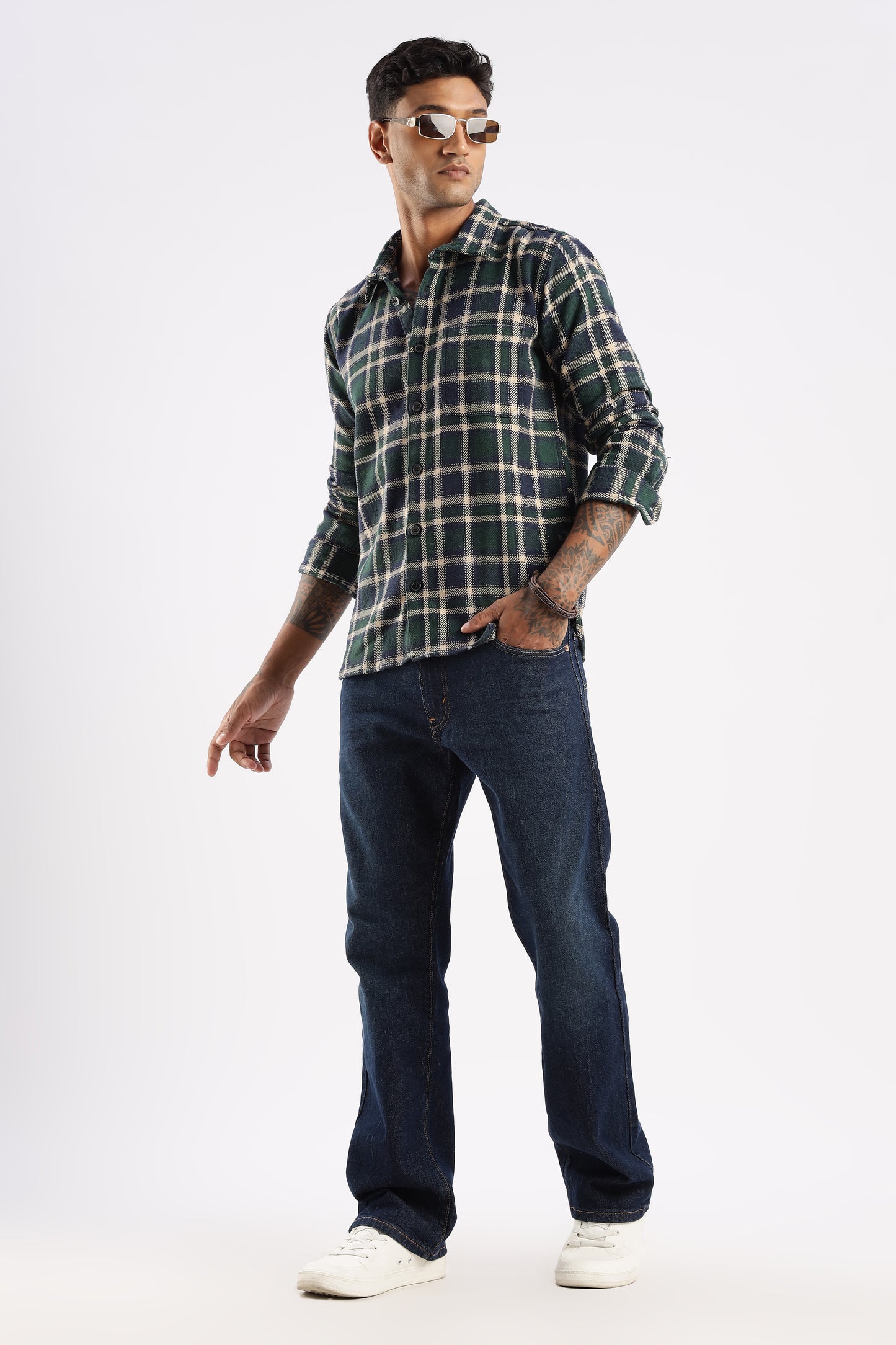 Forest Canopy green check flannel shirt designed for transitional seasonal wear