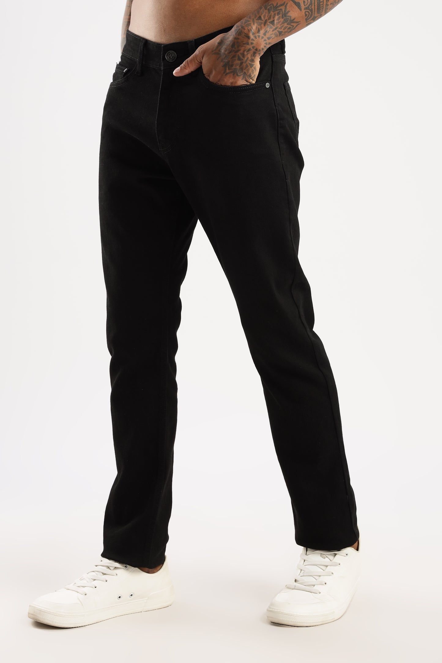 Back angle of Sleek Tapered Fit Jeans in Shadow Trail showing pocket details