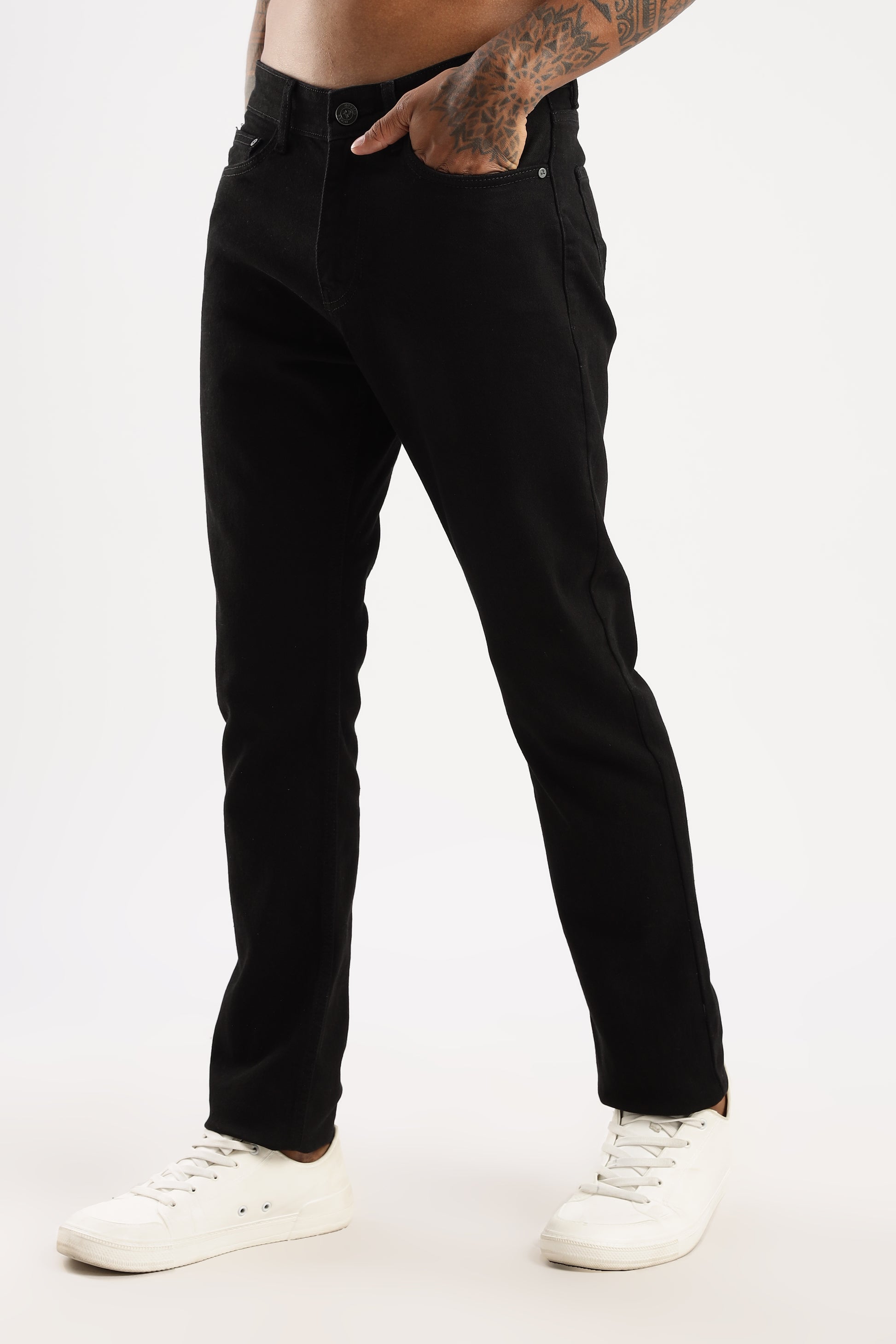 Back angle of Sleek Tapered Fit Jeans in Shadow Trail showing pocket details