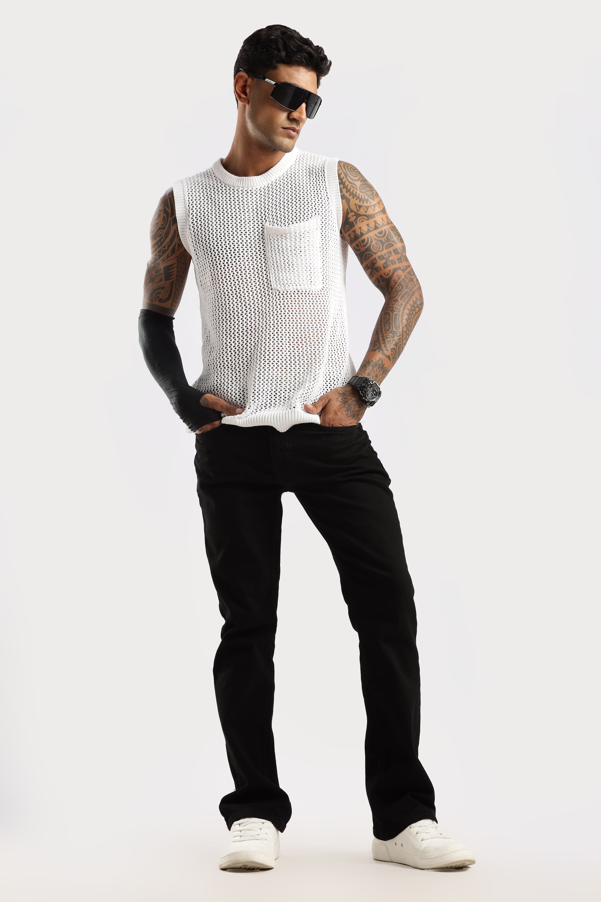 Close-up of Shadow Trail denim highlighting texture and reinforced seams