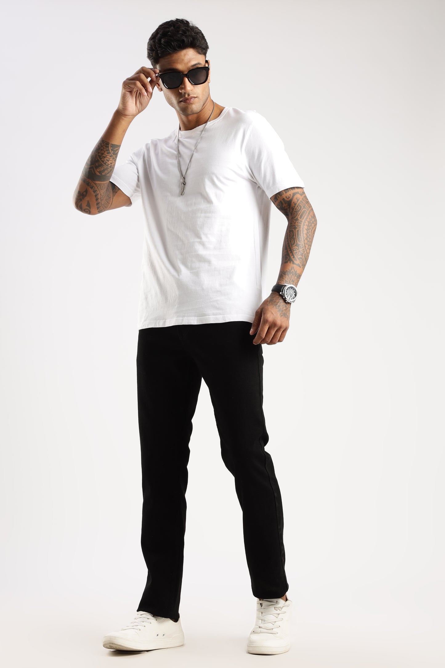 Steel Wave denim jeans on model with straight leg fit, perfect for everyday style