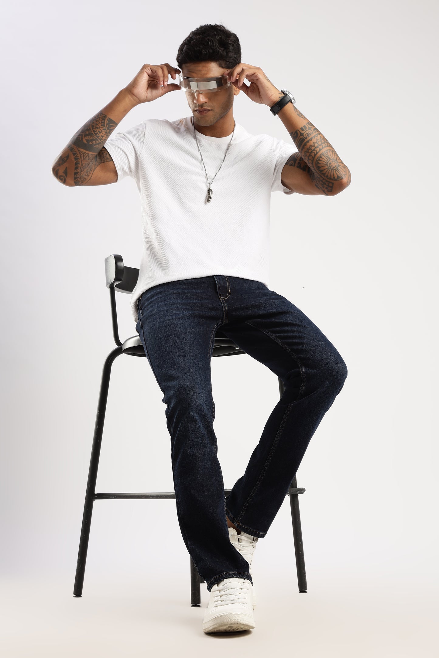 Close-up of Steel Wave denim fabric showcasing faded texture and rugged detail