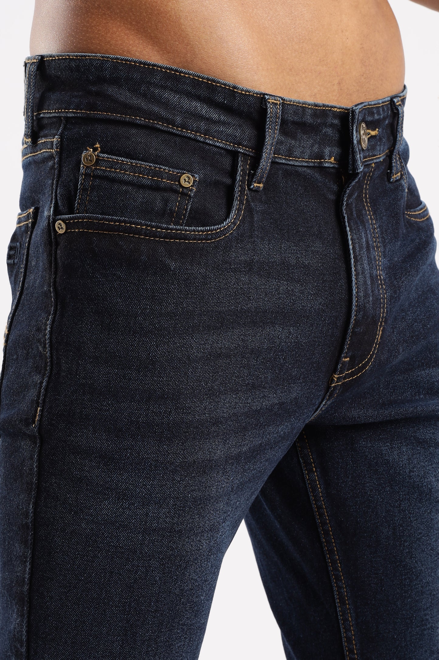 Side view of Steel Wave straight fit jeans showing relaxed structure and fit