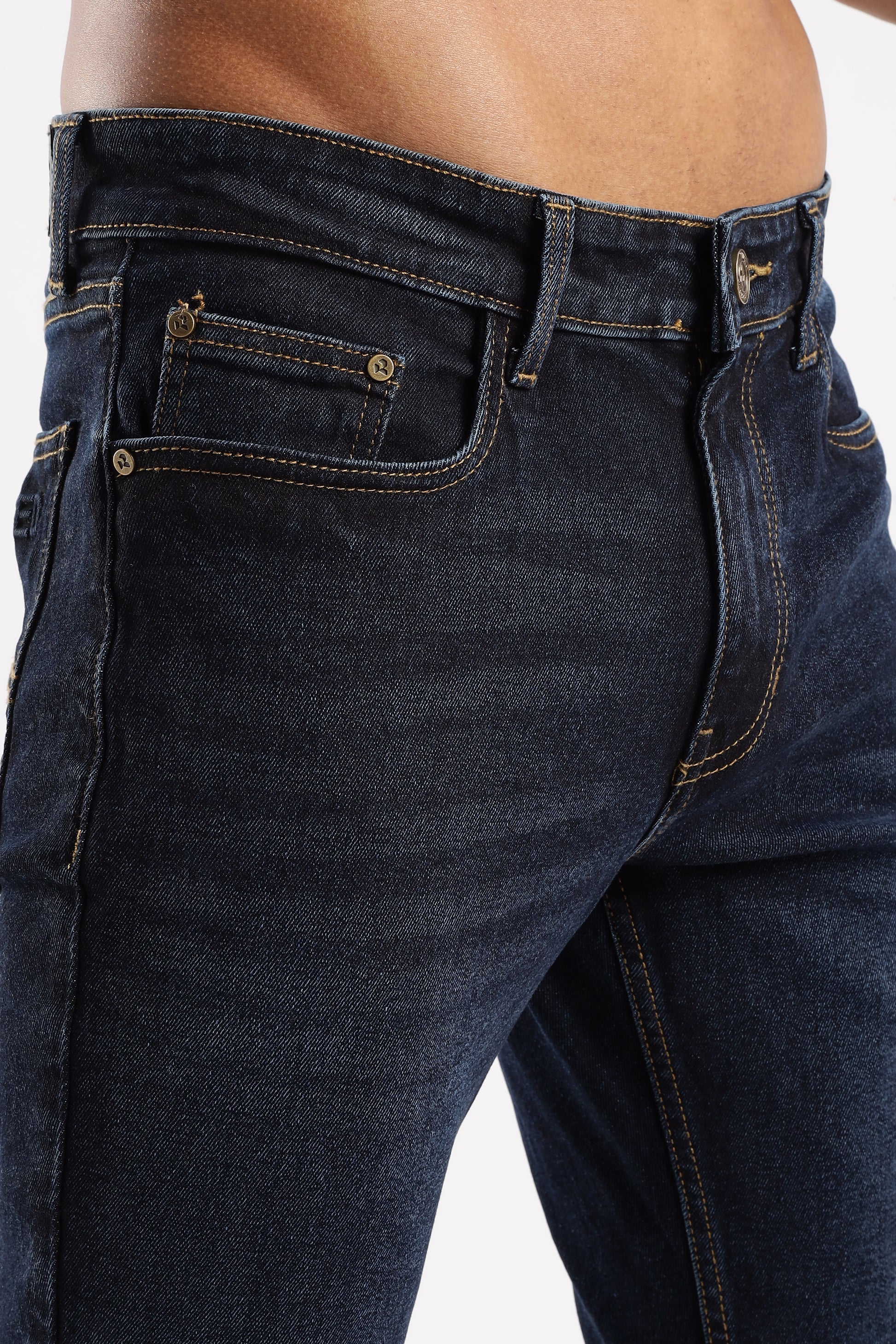 Side view of Steel Wave straight fit jeans showing relaxed structure and fit