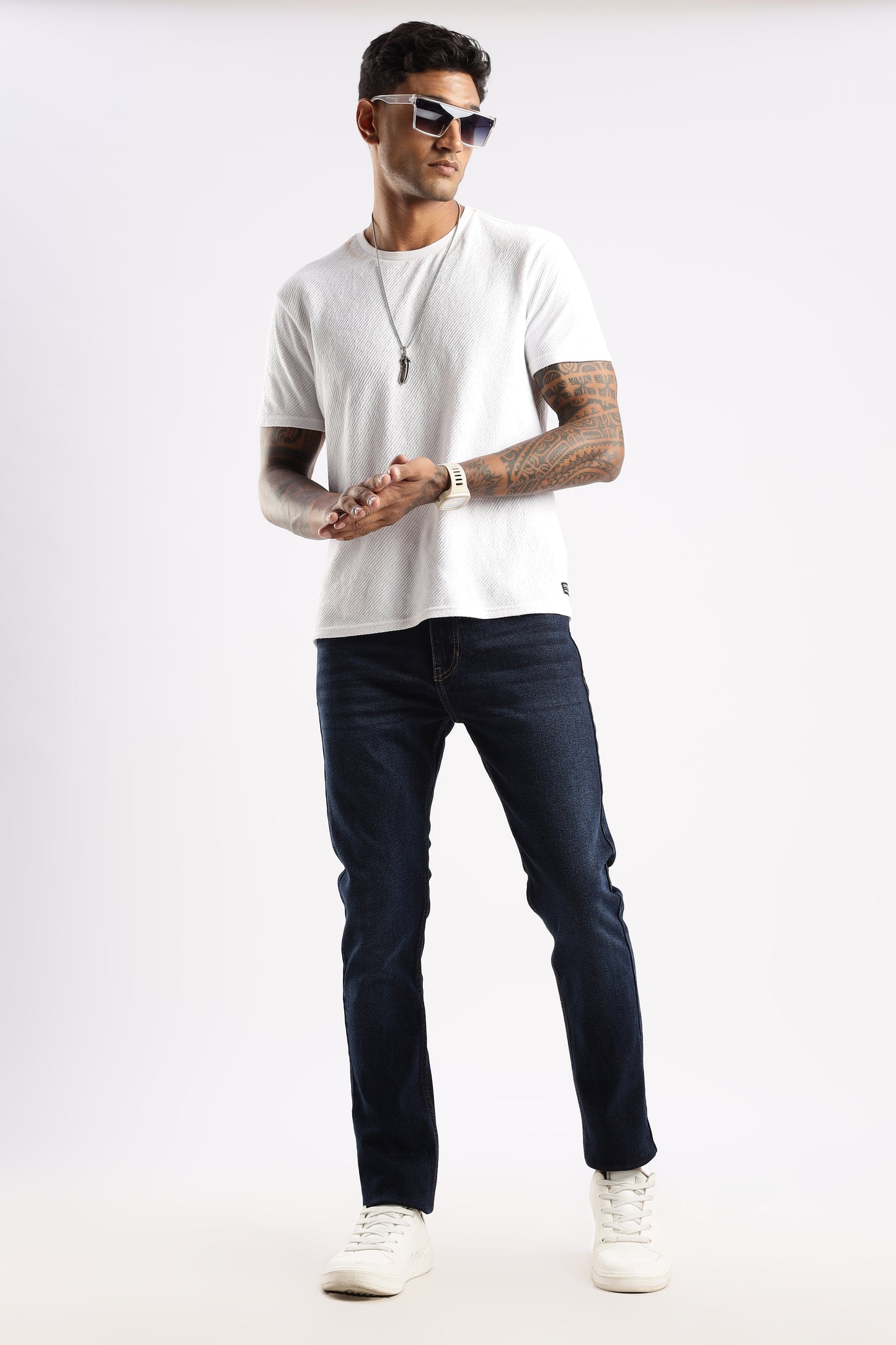 Tapered Fit Jeans in Steel Wave with subtle fade and contemporary styling
